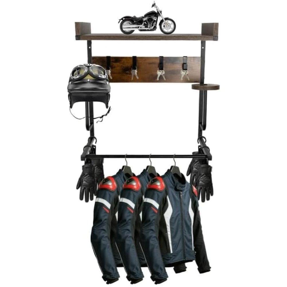 Cycling Gear Wall Mount - Motorcycle Helmet Holder with 4 Glove