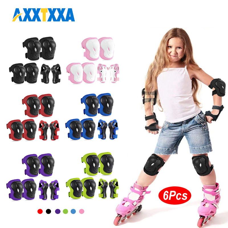 Cycling Safety Gear For Kids - 6Pcs Kids Knee Pads Elbow Pads