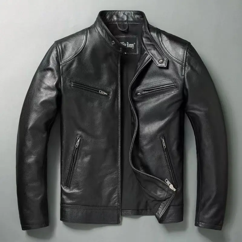 Cycling Gear Winter - Genuine Leather Jacket Men 100%Cowhide Slim